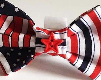 Red, White & Blue Patriotic Bow Tie with Stripes and Flags