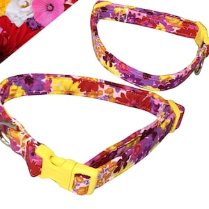 Bright Red & Yellow Floral Pet Collar - Perfect for Dogs and Cats - Customizable Upgrades Available