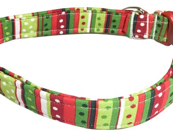 Red & Green Christmas Collar for Dogs and Cats with Matching Christmas - Various Upgrades Available-Buckle, Breakaway, Martingale Available