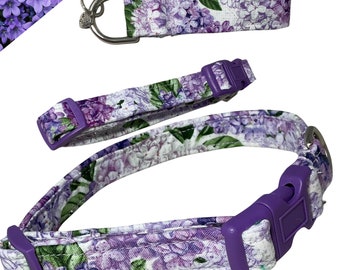 Purple Floral Collar with Lilacs for Dogs & Cats - Available Key Fob, Leash and Flower Upgrades - Buckled and Martingale Styles