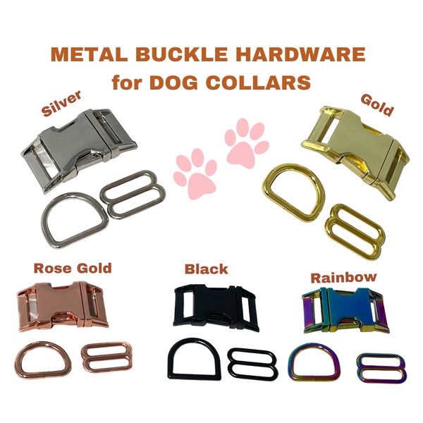 Metal Buckle Hardware Upgrade for Dog Collar - Silver, Gold, Black, Rose Gold & Rainbow -Buckle, Slide Adjuster and D Ring