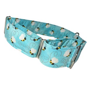 Blue Bumble Bee Slip On Martingale Dog Collar - Name Personalization, Leash, Buckle Upgrades