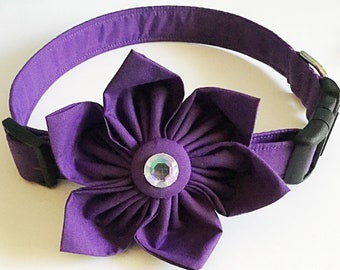 Collier de mariage violet foncé avec fleurs pour chiennes et chats