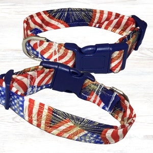 4th of July Patriotic Flag Collar for Dog and Cat - Buckled or Breakaway Style - Custom Made-Buckle, Breakaway, Martingale Available