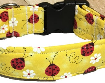 Yellow and Red Extra Wide Lady Bug  Dog Collar /Matching Leash Upgrade /Flower or Bow tie Upgrade