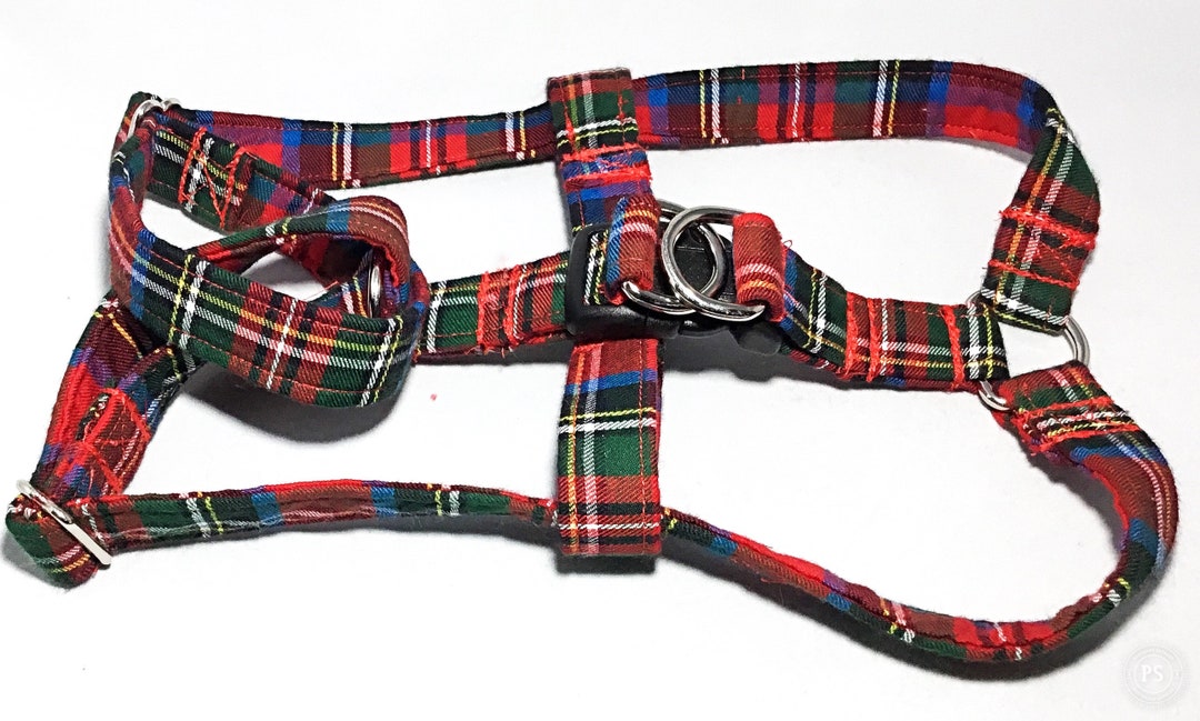 Red Tartan Plaid Dog Harness for Christmas Step in Harness Black Buckle