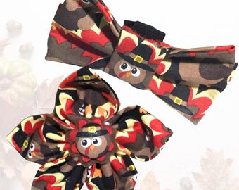 Brown Turkey  Flower or Bow Tie for any Dog or Cat Collar / Attachable Pet Accessory