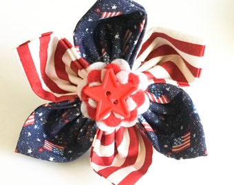Patriotic Collar Flower - Red, White, Blue with Stripes, Flags &.Stars