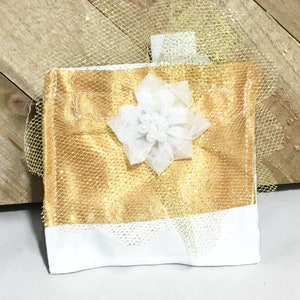 Gold and White Satin Ring Bearer Wedding Pouch for Dog or Cat / Wedding Ring Holder