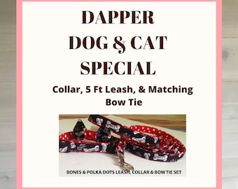Dapper Dog/Cat Package with Collar Leash & Bow Tie