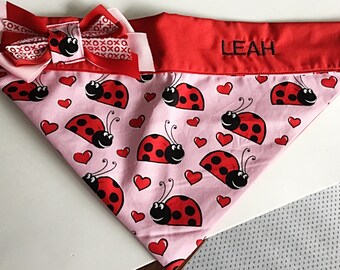 Valentine' s Day Embroidered Lady Bug Bandana for Dogs and Cats