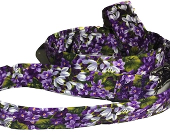 Purple Floral Dog Leash - Pansy Summer Leads- Collar & Keyfob Upgrades- Custom Made Fabric Leashes