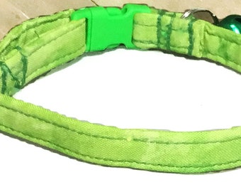 Bright Green Cat  Collar with Neon Green Plastic Breakaway Buckle and Bell /Matching Flower Option / Buckle Color Selection