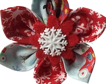 Christmas Snowflake Flower for Dog or Cat Collar - Attachable Collar Accessory - Fabric Flower