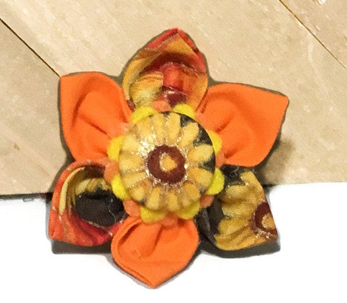 Brown & Orange Sunflower With Pumpkins Dog Or Cat Flower For Fall Thanksgiving