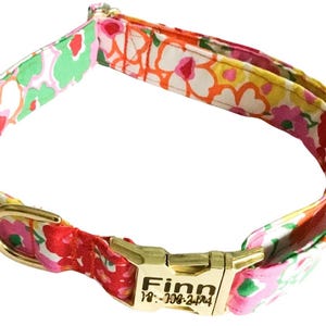 Pink and Orange Floral  Collar with Gold Metal Engraved Buckle / XXS-XL