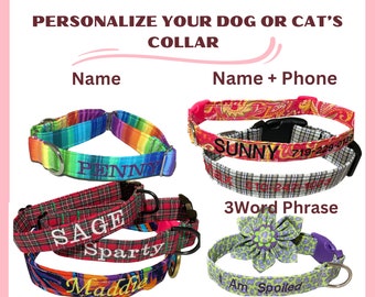 Personalized Name on Dog or Cat Collar - Embroidered Name & Phone Number