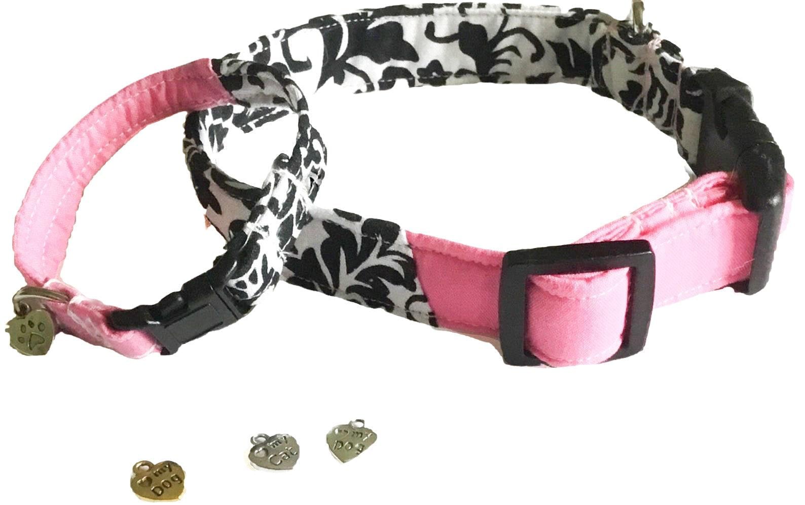 Pink & Black Girl Dog & Cat Collar With Matching Friendship Bracelet Charm