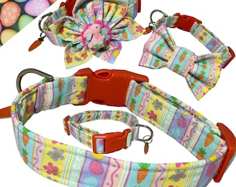 Spring Easter Pet Collar with Charm for Dogs and Cats - Customize with Flower, Bow Tie, Key Fob and Leash Upgrades