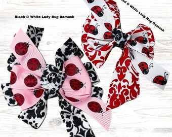 Red or Black Lady Bug Ribbon Bow For Dog or Cat Collar - Attachable Pet Accessory- Custom Made