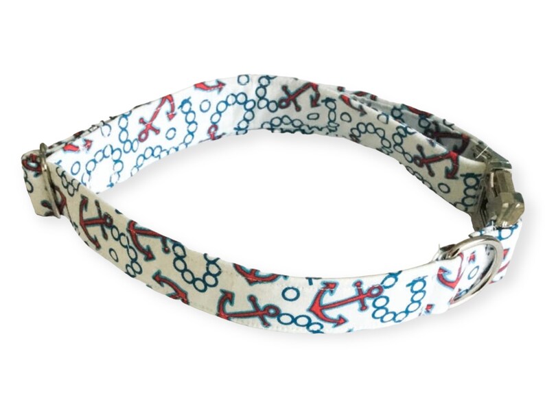 Blue & Red Nautical Anchor Dog and Cat Collar Red Standard image 1