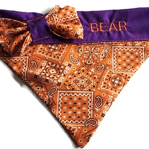 Purple & Orange Embroidered Bandana for Dogs and Cats
