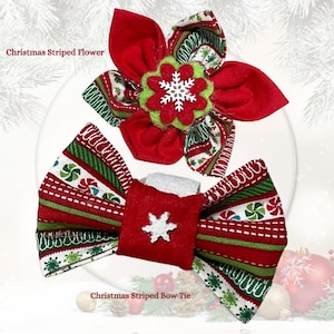 Red and Green Snowflake Christmas Flower for Girl Dog or Cat Collar / Attachable Christmas Pet Accessory