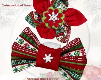 Red and Green Snowflake Christmas Flower for Girl Dog or Cat Collar / Attachable Christmas Pet Accessory