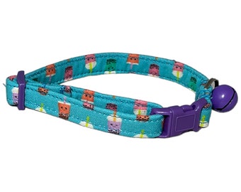 Blue Boba Tea Breakaway Cat Collar with Bell - Flower, Bow Tie & Name Personalization Upgrades