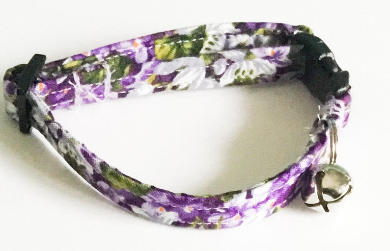 Purple Floral Cat Collar with Breakaway Buckle and Bell Etsy