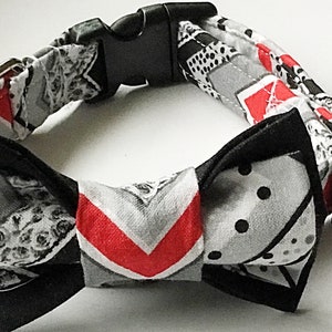 Black and Red Chevron Collar with Matching  Bow tie for Male Dog or Cat