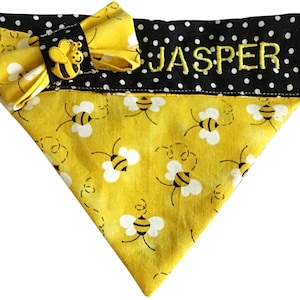 Bandana personalizada amarilla con diseño de abejorro para perros o gatos: bufanda para llevar sobre el cuello, hecha a medida