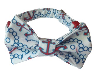 Nautical Anchor Collar &  Bow Tie - Male Dogs and Cats- Red Buckle or Martingale -Blue Bubbles, Red Anchors on White