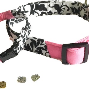 Pink & Black Girl Dog and Cat Collar with Matching Friendship Bracelet and Charm