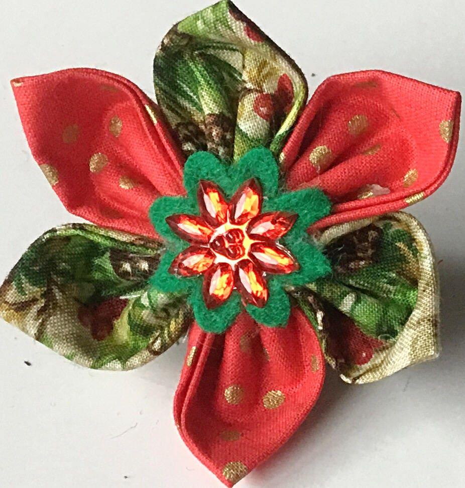 Red & Green Pinecone Flower For Girl Dog Cat Collar