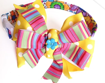 Colorful Floral Dog and Cat Collar with Ribbon Bow