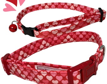 Valentine's Day Collar with Pink Hearts for Dogs and Cats-"Valentine Hearts of Love"-Buckle, Breakaway, Martingale Available