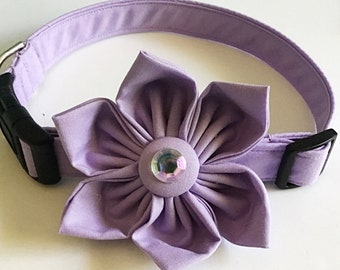 Light Purple Wedding Collar with Flower for Female Dogs and Cats