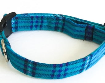Blue & Purple Plaid Flannel Dog or Cat Collar with Black Buckle