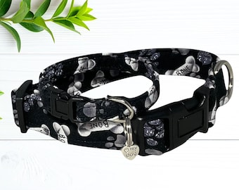 Black & White Dog Bone Collar and Bracelet Set- Perfect Gift for Pet and Owner