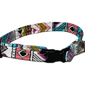 Aztec Tribal Cat Collar with Breakaway or Non Breakaway Buckle & Bell -Matching Flower or Bow Tie Option -Buckle Color Option