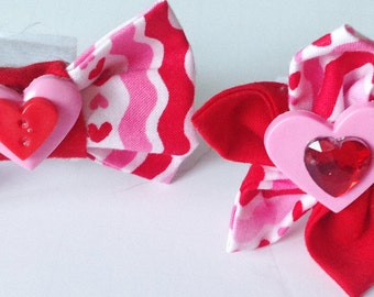Valentine's Day Flower and Bow Tie for Dog or Cat Collar-"Hearts & Stripes Valentine's Collar Accessories"