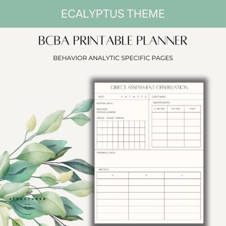 BCBA Printable Planner (eucalyptus Design) - Etsy