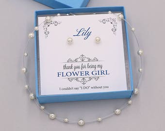Multi Crystal Necklace Earrings Jewelry Set Pretty Flower Girl Proposal Girld Kids