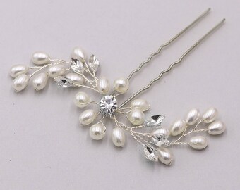 Pearl Bridal Hair Pin, Crystal Bridal Hair Pin, pearl hair pin, pearl rhinestone hairpin, Kelsey Pearl Hair Pin 1-DISC