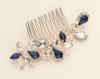 Blue Sapphire Wedding Comb Rose Gold, Rose Gold Sapphire Comb, Crystal Hair Comb, Carla Sapphire Rose Gold Blue Wedding Comb