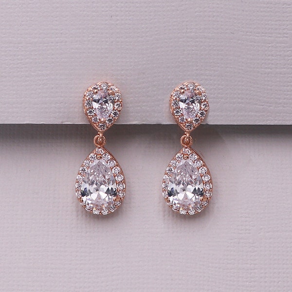 Rose Gold Clip on Earrings, pear cubic zirconia earrings, clip on wedding earrings, Kensley Rose Gold Clip Earrings