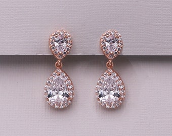 Rose Gold Clip on Earrings, pear cubic zirconia earrings, clip on wedding earrings, Kensley Rose Gold Clip Earrings