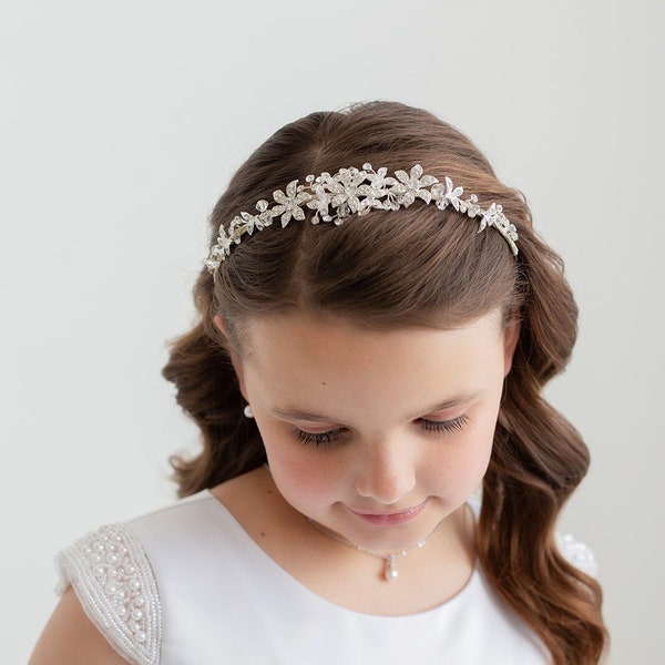 Couronne de fille de fleur, diadème de fille de fleur, bandeau de fille de fleur, diadème en strass, diadème de première communion, diadème de fille de fleur de Marianna