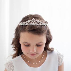 Flower Girl Headpiece, Crystal Tiara, wedding headpiece, rhinestone tiara, first communion tiara, Marah Flower Girl Tiara image 1